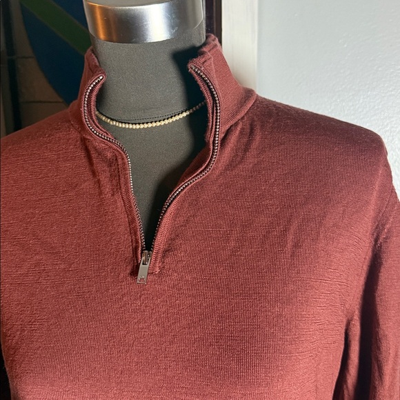 Reiss 100% Merino Wool Quarter Zip Sweater SZ Medium Rust - Picture 2 of 7